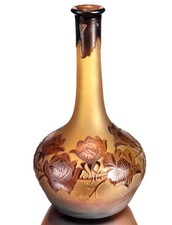 Paul Nicolas D'Argental Vase aux " Roses " Pâte de Verre Gravé Art Nouveau Gallé