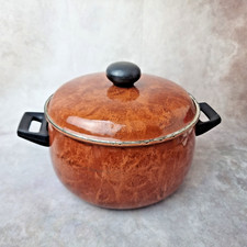 Faitout Marmite Vintage Marron Émaillée – Manche Noir – Années 70