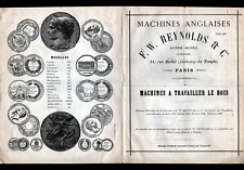 PARIS (X°) MACHINES Anglaises à TRAVAILLER le BOIS / VARLOPES "REYNOLDS" en 1882