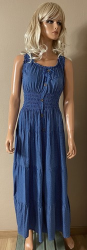 Robe longue bleue pois rosa - robe, à