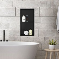 Niche murale de douche encastrée étagère double noir en acier inox 30x60x10 cm