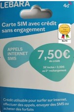 Carte sim prépayée lebara mobile 4G 5€ de credit inclus 