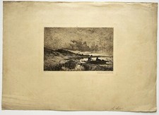 APPIAN Adolphe - "Un Soir, bords du Rhône, à Rix (Ain)". 1869. EAU-FORTE signée.