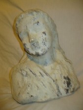 Retro Ancienne SCULPTURE BUSTE de FEMME 23cm en PLÂTRE Statue Statuette Vintage