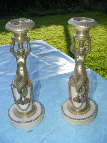 Paire bougeoirs bronze - de,