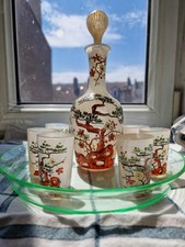 LEGRAS Service à liqueur Art Nouveau émaillé Legras, modèle Bonzaï Style JAPON