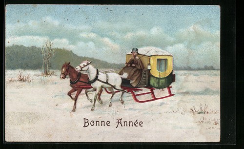Carte postale traîneau - , à