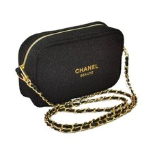 Sac à maquillage cosmétique Chanel Beaute pochette paillettes brillance noir ...