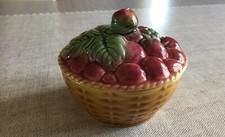 Ancien Confiturier en barbotine décor Fraises Sarreguemines  Nr 4039 vers 1920