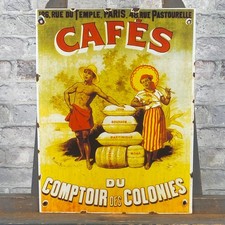 Plaque émaillée COMPTOIR DES COLONIES 16,1x12,2" (41x31cm) joli café décor vi...