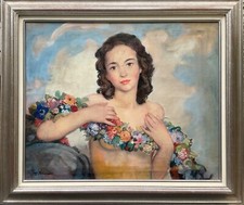 MAURICE EHLINGER PEINTURE 1930/40 JEUNE FEMME COLLIER DE FLEURS GD TABLEAU 20F