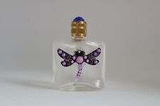 Bouteille en verre, miniature vide décorée  d'une libellule orné de perles stras