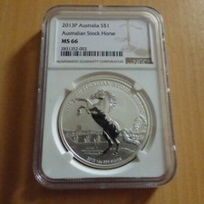 Australia 1$ Stock Horse 2013 MS66 (NGC) silver 99.9% 1 oz coin, RARE   (argent)