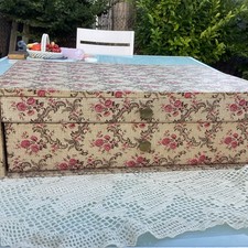 Boîte en Bois Et Carton 2 Tiroirs Vintage 40,5x30x12 Artisanale