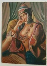 Carré Classique Femme Signé Saad 50x70 Peinture Huile sur Toile Avec Cadre