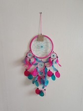 Attrape rêves rose nacre synthétique et plume Diamètre 17 cm Neuf sous blister