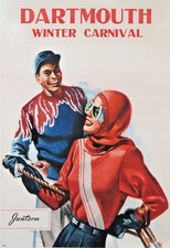 AFFICHE ANCIENNE ci-1945-50 JANTZEN DARTMOUTH WINTER CARNIVAL SKI WINTER SPORTS