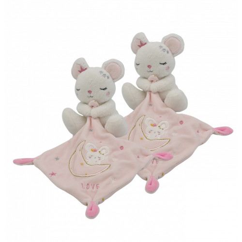 Doudou souris blanche rose