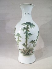 ANCIEN GRAND VASE EN PORCELAINE CHINE SIGNE MARQUE INSCRIPTIONS PAYSAGE ROCHER