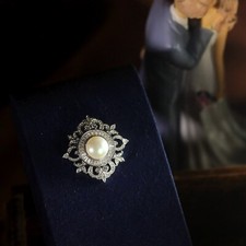 Broche Vrai Perle de culture Blanche Serti CZ Belle Epoque Vintage style XZ22