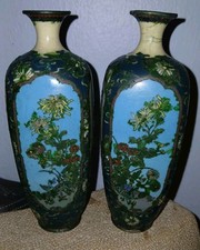 Paire de vases anciens cloisonnés Japon Meiji