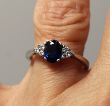 Bague en Argent Massif 925 Saphir de Synthèse et Zircons T.54 NEUF (W)