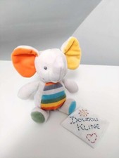 Peluche/Doudou Éléphant Gris Rayé Orange Jaune Bleu Vert 18cm Tex Baby Carrefour