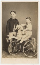 CDV circa 1865. Garçons et tricycle par Barthélémy à Nancy.