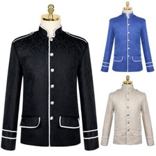 Hommes Floral Costume Veste Col Mao Victorien Steampunk Blazer Haut Rétro