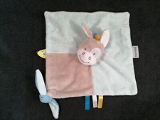 Doudou plat âne bleu beige