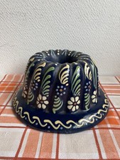 Ancien Moule A Kouglof Poterie Alsacienne Bleu Décor Fleur Gâteau Deco Cuisine 