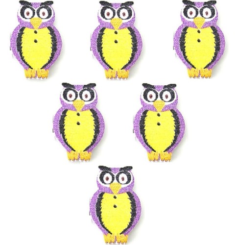 Lot boutons bois chouette - 6, :
