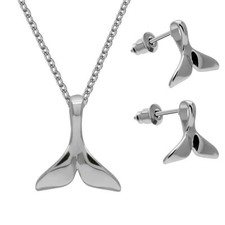 Bijoux Goujon Et Chaîne Avec Dauphin Nageoire Pendentif Poisson Mer Maritime