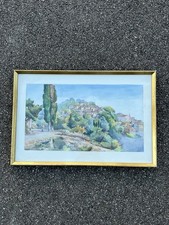 Ancien Tableau Signé Aquarelle Pelekas Corfou Grèce 1917-18 Cadre Bois