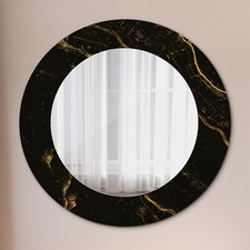Mural Rond Miroir Avec Cadre en Verre avec Motif Imprimé Decoratif marbre noir