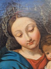 Huile sur toile vierge à l'enfant  ancienne **
