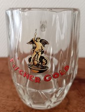 Rare: ancienne chope en verre lettrage émaillé bière FISCHER GOLD   CA06