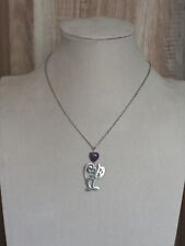 Collier argenté chat et améthyste cœur