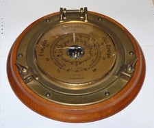 RARE ENORME BAROMETRE HUBLOT HYGROMETRE BAROMASTER FRANCE LAITON+ BOIS TBE 31 Cm