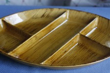 Plat ovale grand céramique forme bateau à compartiments Salins Duras brun/orangé