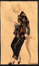 André BERMOND Célèbre artiste Rare Aquarelle ART-Déco signée c.1930 Elégante