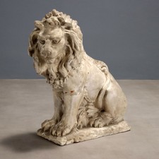 Sculpture de Jardin Ancienne Lion en Plâtre Italie XIXe Siècle Originale