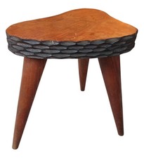 Ancien  tabouret tripode bois style Jean Touret  brutaliste brutalisme