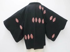 Veste kimono japonais noir haori longueur de string feuille de shibori environ