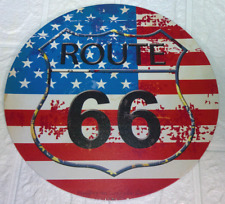 Plaque Métal Tôlée Vintage 20X20  RONDE  PUBLICITE ROUTE 66