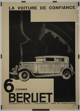6 Cylindres Berliet Circa 1930 Affiche Originale Automobile Industrie Art Déco