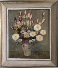 Tableau ancien de Jules LELEU Bouquet de fleurs Art Déco 