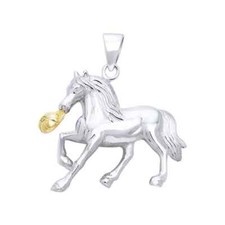 Pendentif En Argent Sterling 925 De Cheval Frison Bijoux Fins Avec Accent En Or