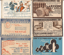LOT DE 6 COUVERTURES DE CARNETS DE TIMBRES PUB NESTLE LAROUSSE TOILE D'AVION ETC