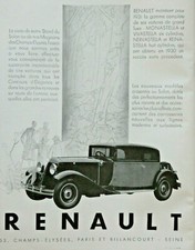 PUBLICITÉ DE PRESSE 1930 RENAULT MONASTELLA VIVASTELLA et REINASTELLA